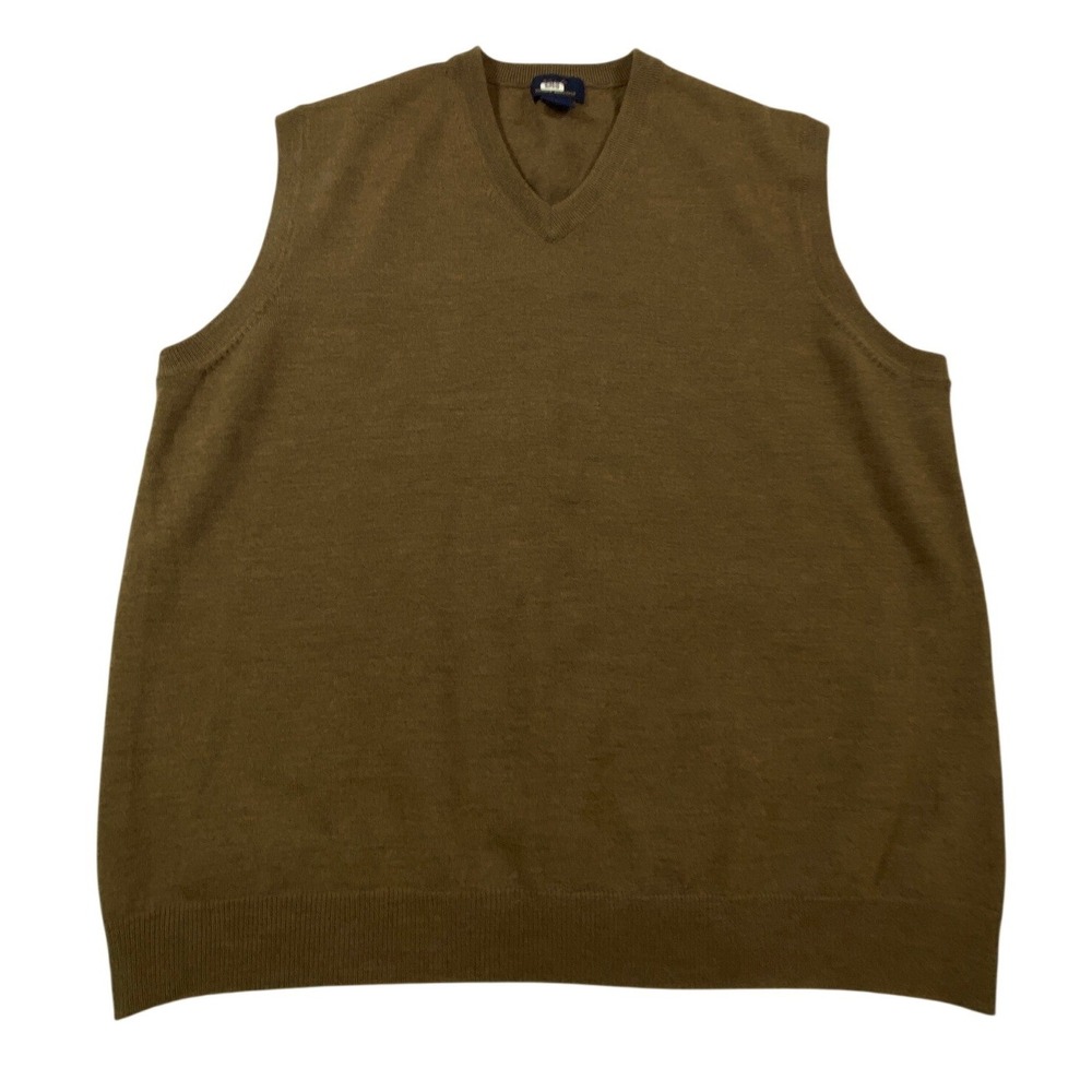 Brooks Brothers 346 Mens Olive Brown 100% Merino Wool V-Neck Sweater Vest L